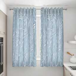 Blue Leaf Curtains, Subtle Botanical Pattern Drapes in Soft Light Tones, Custom Window Panels For Living Room Or Bedroom Decor - thumbnail 3