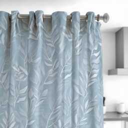 Blue Leaf Curtains, Subtle Botanical Pattern Drapes in Soft Light Tones, Custom Window Panels For Living Room Or Bedroom Decor - thumbnail 2