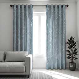 Blue Leaf Curtains, Subtle Botanical Pattern Drapes in Soft Light Tones, Custom Window Panels For Living Room Or Bedroom Decor - thumbnail 1