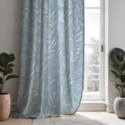 Blue Leaf Curtains, Subtle Botanical Pattern Drapes in Soft Light Tones, Custom Window Panels For Living Room Or Bedroom Decor - thumbnail 4
