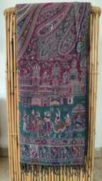Luxury Boiled Pure Merino Wool Reversible Sofa Or Bed Throws For Ultimate Comfort & Style - Classic Indian Floral Paisley in Green & Red - thumbnail 1