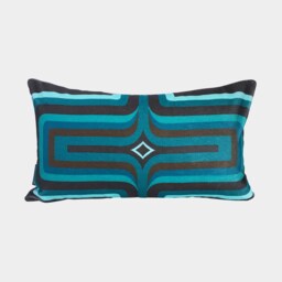 Geometric Velvet Printed Cushion - Turquoise + Brown - thumbnail 1