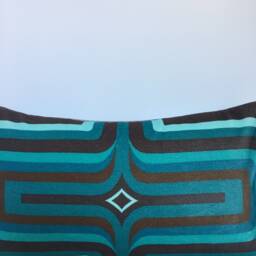 Geometric Velvet Printed Cushion - Turquoise + Brown - thumbnail 3
