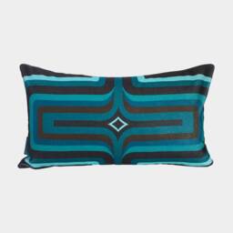 Geometric Velvet Printed Cushion - Turquoise + Brown - thumbnail 4