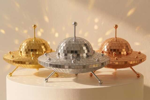 Mirror Mosaic Ufo Figurine - Rose Gold Sparkle Glam Statement D??cor Gift For Her Birthday UK Personalised Option - image 1