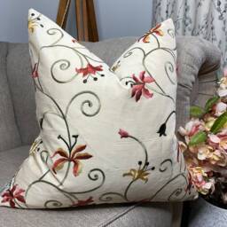 Floral Cushion Cover, Embroidered Pillow Decorative Pillow, Double Sided - Fabric Designer Iliv - thumbnail 1