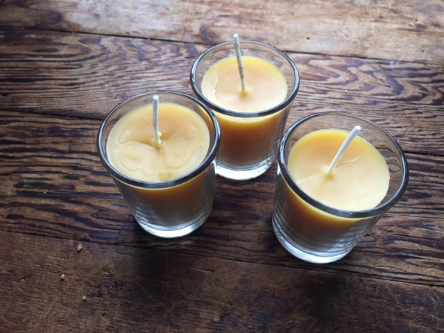 Hand Poured Beeswax Votive Candle 100% Wisconsin With Glass Holder - image 1