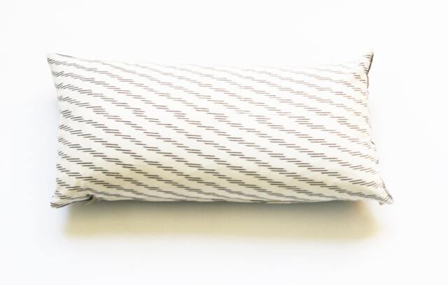 Lumbar Toss Pillow - Grey Natural White Ikat Stripe - Handwoven - Throw Pillow - image 1