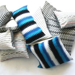 Lumbar Toss Pillow - Grey Natural White Ikat Stripe - Handwoven - Throw Pillow - thumbnail 4