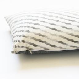 Lumbar Toss Pillow - Grey Natural White Ikat Stripe - Handwoven - Throw Pillow - thumbnail 2