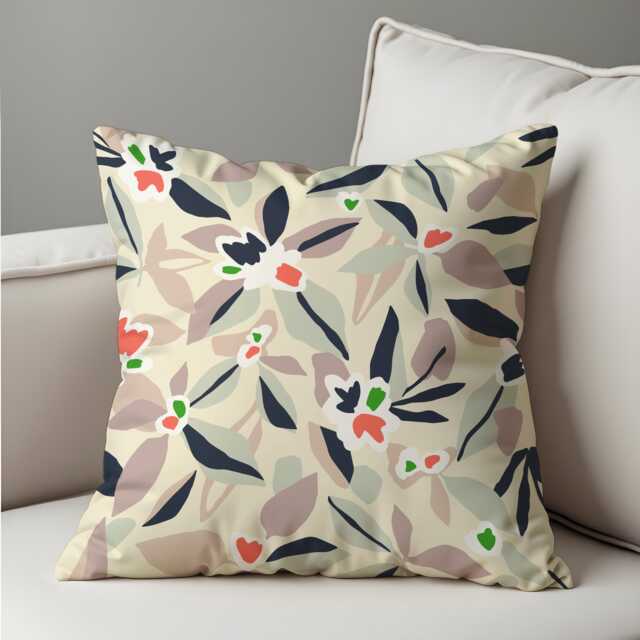Neutral Floral Cushion Cover, Paint Effect Abstract Leaves & Flowers Throw Pillow Botanical Minimalist Decor - image 1