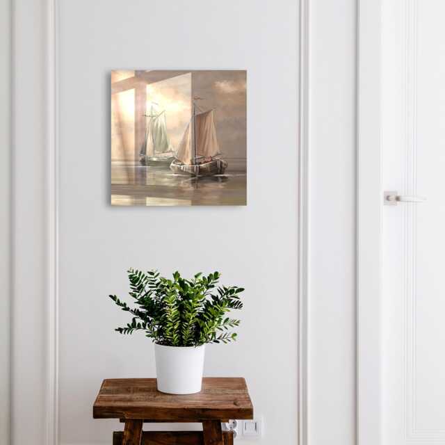 Sea Sailing Ships Key Cabinet For Home, Beige Industrial Box, Painterly Art, Lovers Of & Peace - image 1