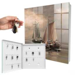 Sea Sailing Ships Key Cabinet For Home, Beige Industrial Box, Painterly Art, Lovers Of & Peace - thumbnail 2