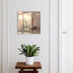 Sea Sailing Ships Key Cabinet For Home, Beige Industrial Box, Painterly Art, Lovers Of & Peace