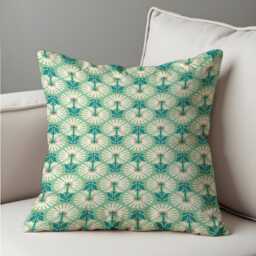 Teal Floral Cushion Cover, Geometric Flower Throw Pillowcase, Scandinavian Style Sofa Case, Modern Home Decor - thumbnail 4