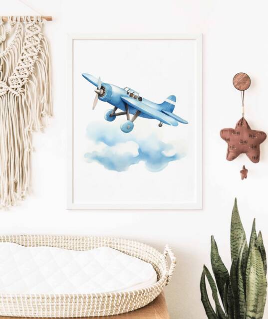Airplane Poster, Plane Aviation Wall Art, Vehicle Prints, Boys Room Kids Decor, Watercolor Art - image 1