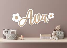 Personalised Name Flower Wall Art Daisy Decor Girls Room Sign Wooden Nursery Floral Bedroom - thumbnail 1