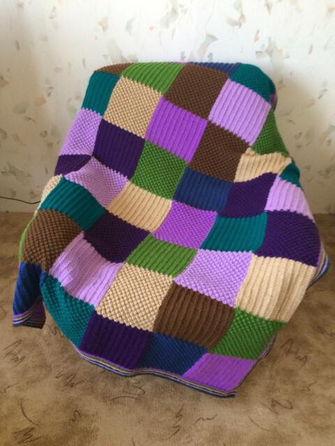 Hand Knitted Squares Afghancolorful Knitting Blanket - image 1