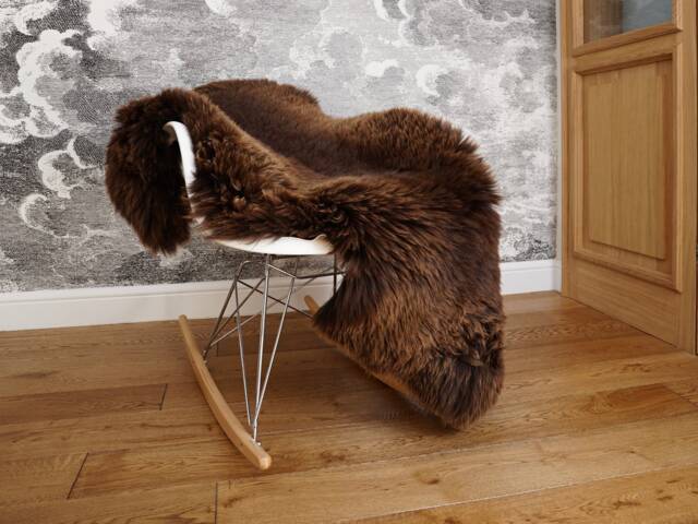 Sheepskin Brown X Throw Genuine Leather Wool Carpet Decorative Rug Brown Comfy, Cozy, Hair Is Very Thick, Shiny - image 1