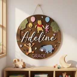 Personalized Winnie The Pooh Name Sign, Piglet Tigger Eeyore Room Hundred Acre Wood Wall Decor, Custom Friendship Door Sign - thumbnail 3