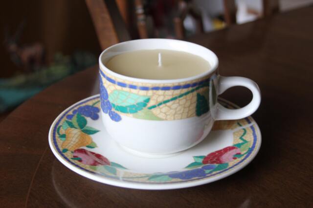 Teacup Candle Trade Winds Tableware, Pretty Pear, Apple, Grape & Mosaic Design, Filled With Vanilla Wax, Birthday, Anniversary, Wedding Gift - image 1
