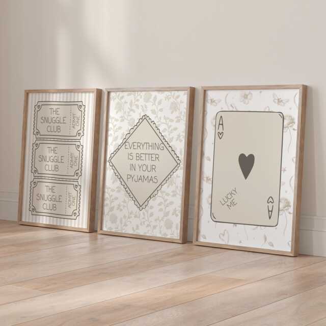 Set Of 3 Cosy Ditsy Prints Modern Wall Art Posters, Ticket Prints, Girly Teen Wall Art, Bedtime Quoted, Green Posters - image 1