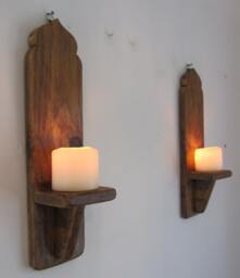 Pair Of Moroccan Style Reclaimed Pallet Wood Wall Sconce's Candle Holders in Rustic Brown Beeswax - thumbnail 1