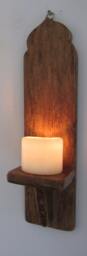 Pair Of Moroccan Style Reclaimed Pallet Wood Wall Sconce's Candle Holders in Rustic Brown Beeswax - thumbnail 2