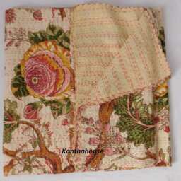 Indian Handmade Kantha Quilt Bedspread Throw Cotton Blanket Gudari Queen Bedcover & Twin - thumbnail 4