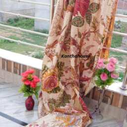 Indian Handmade Kantha Quilt Bedspread Throw Cotton Blanket Gudari Queen Bedcover & Twin - thumbnail 2