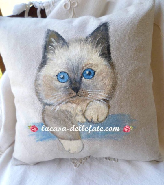 Hand-Painted Cat Pillow Case, Pet Painting On Cushion, Siamese Portrait, Kitten Pillow Cover, Pillow, Cats Lovers Gift - image 1