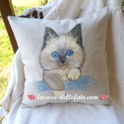 Hand-Painted Cat Pillow Case, Pet Painting On Cushion, Siamese Portrait, Kitten Pillow Cover, Pillow, Cats Lovers Gift - thumbnail 3