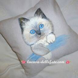 Hand-Painted Cat Pillow Case, Pet Painting On Cushion, Siamese Portrait, Kitten Pillow Cover, Pillow, Cats Lovers Gift - thumbnail 2