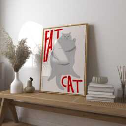 Fat Cat Art Print Poster, Vintage Print, Trendy Retro Toast Illustration, Mid Century Modern Kitchen Wall - thumbnail 2