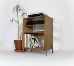 Mid Century Modern Vinyl Record Storage Cabinet Wooden Turntable Stand - thumbnail 1