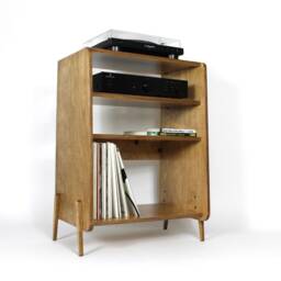 Mid Century Modern Vinyl Record Storage Cabinet Wooden Turntable Stand - thumbnail 2
