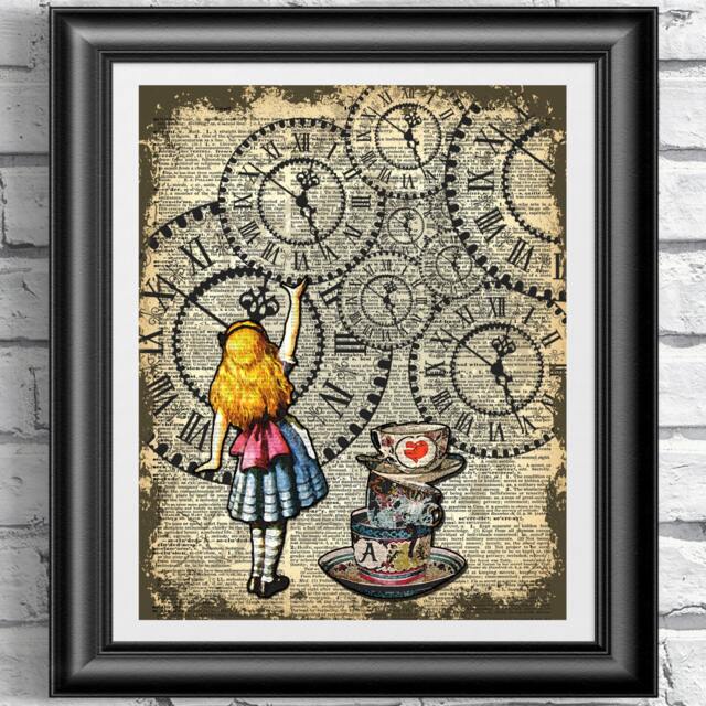 Dictionary Book Page Print Alice in Wonderland Catching The Clock. Art On Old Published 1889 Wall Decor Artwork - image 1