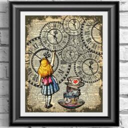 Dictionary Book Page Print Alice in Wonderland Catching The Clock. Art On Old Published 1889 Wall Decor Artwork - thumbnail 1