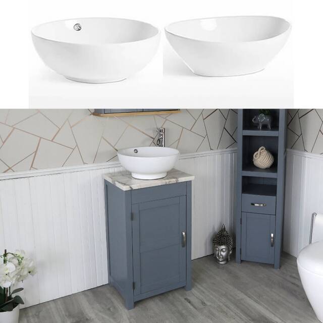 Cloakroom Bathroom Vanity Unit Grey Wash Stand White Marble Ceramic Basin 308Gwmcbc - image 1