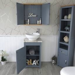 Cloakroom Bathroom Vanity Unit Grey Wash Stand White Marble Ceramic Basin 308Gwmcbc - thumbnail 3
