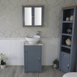 Cloakroom Bathroom Vanity Unit Grey Wash Stand White Marble Ceramic Basin 308Gwmcbc - thumbnail 2