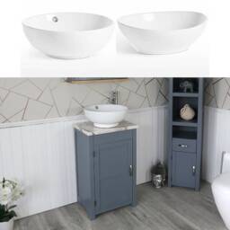 Cloakroom Bathroom Vanity Unit Grey Wash Stand White Marble Ceramic Basin 308Gwmcbc - thumbnail 1