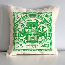 Personalised Christening Noah's Ark Nursery Cushion - New Baby, First Birthday, Baptism, Communion, Naming Ceremony Gift - thumbnail 2