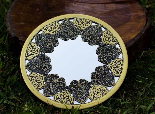 Unique Brass Mirror Islamic Art Hand Forged & Etched Antique- Oriental Geometry Patterns Wall - Geometric Works - image 1
