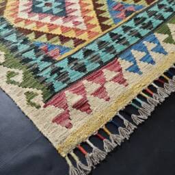 Kilim Rug Classic, Handmade Artisan Afghan Turkish Aztec Geometric Wool 144x104 cm - thumbnail 2