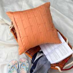 Textured Pintuck Faux Suede Pillow Sham, 24x24/26x26, Modern Style Euro Solid Square Pillowcase - Orange Love Tune - thumbnail 2