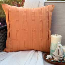 Textured Pintuck Faux Suede Pillow Sham, 24x24/26x26, Modern Style Euro Solid Square Pillowcase - Orange Love Tune