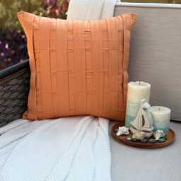 Textured Pintuck Faux Suede Pillow Sham, 24x24/26x26, Modern Style Euro Solid Square Pillowcase - Orange Love Tune - thumbnail 3