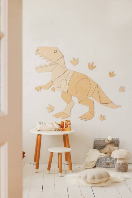 Dinosaur T-Rex Origami - Handcrafted Wooden Wall Decoration Hanging, For Kids Room Decor, Kinderzimmer Dekoration, Tyranosaurus Rex - image 1