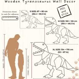Dinosaur T-Rex Origami - Handcrafted Wooden Wall Decoration Hanging, For Kids Room Decor, Kinderzimmer Dekoration, Tyranosaurus Rex - thumbnail 3